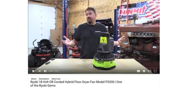 Photo: Ryobi 18-Volt OR Corded Hybrid Floor Dryer Fan Model P3330 Review