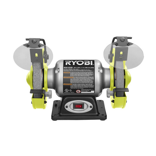 RYOBI Bench Grinder 2.1 Amp 6 in Adjustable Work Rests LED Lights