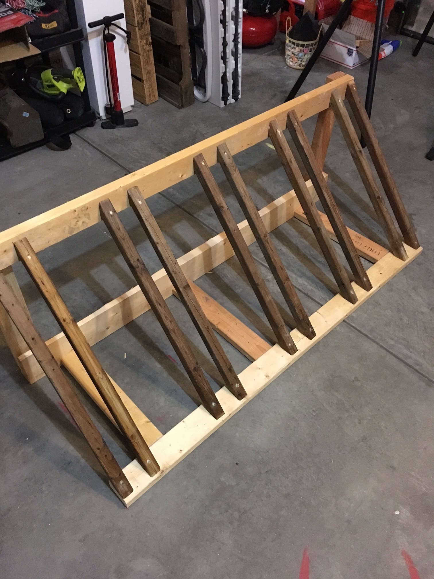wooden bike shelf
