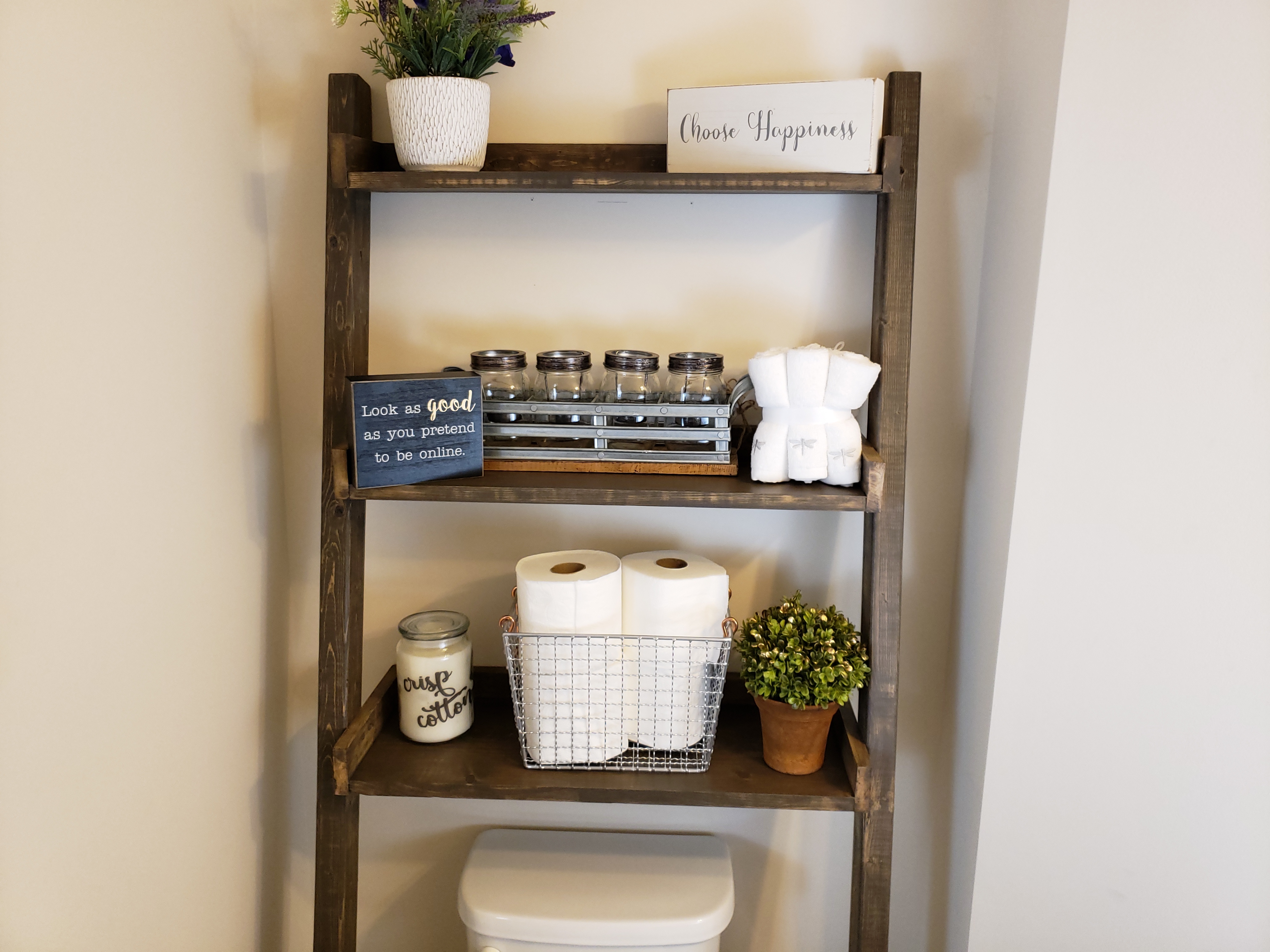 Wooden ladder shelf bathroom