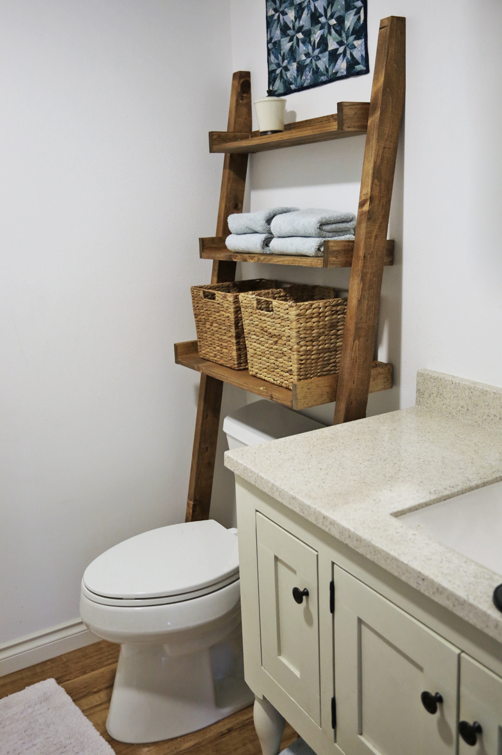 diy over toilet ladder shelf