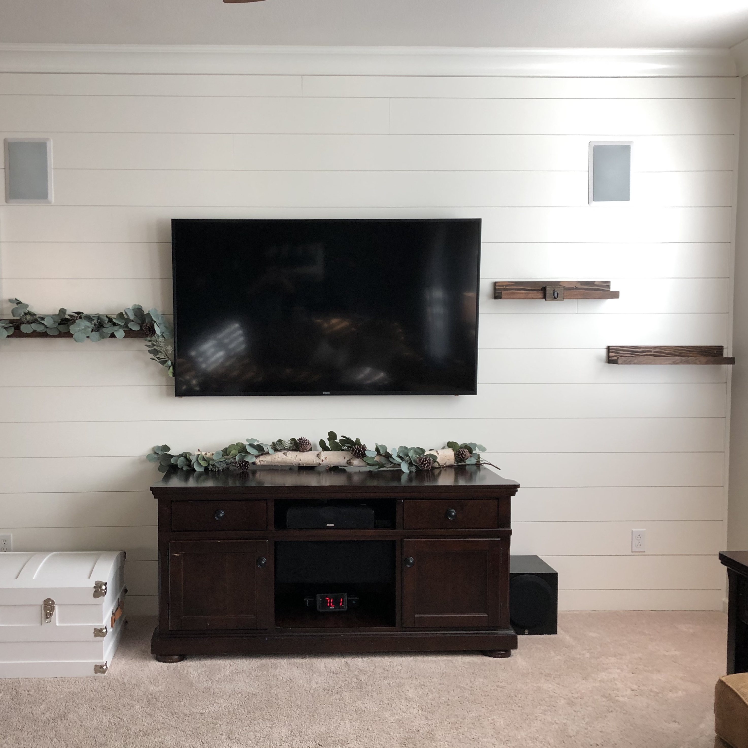 Shiplap Wall with Floating Shelves