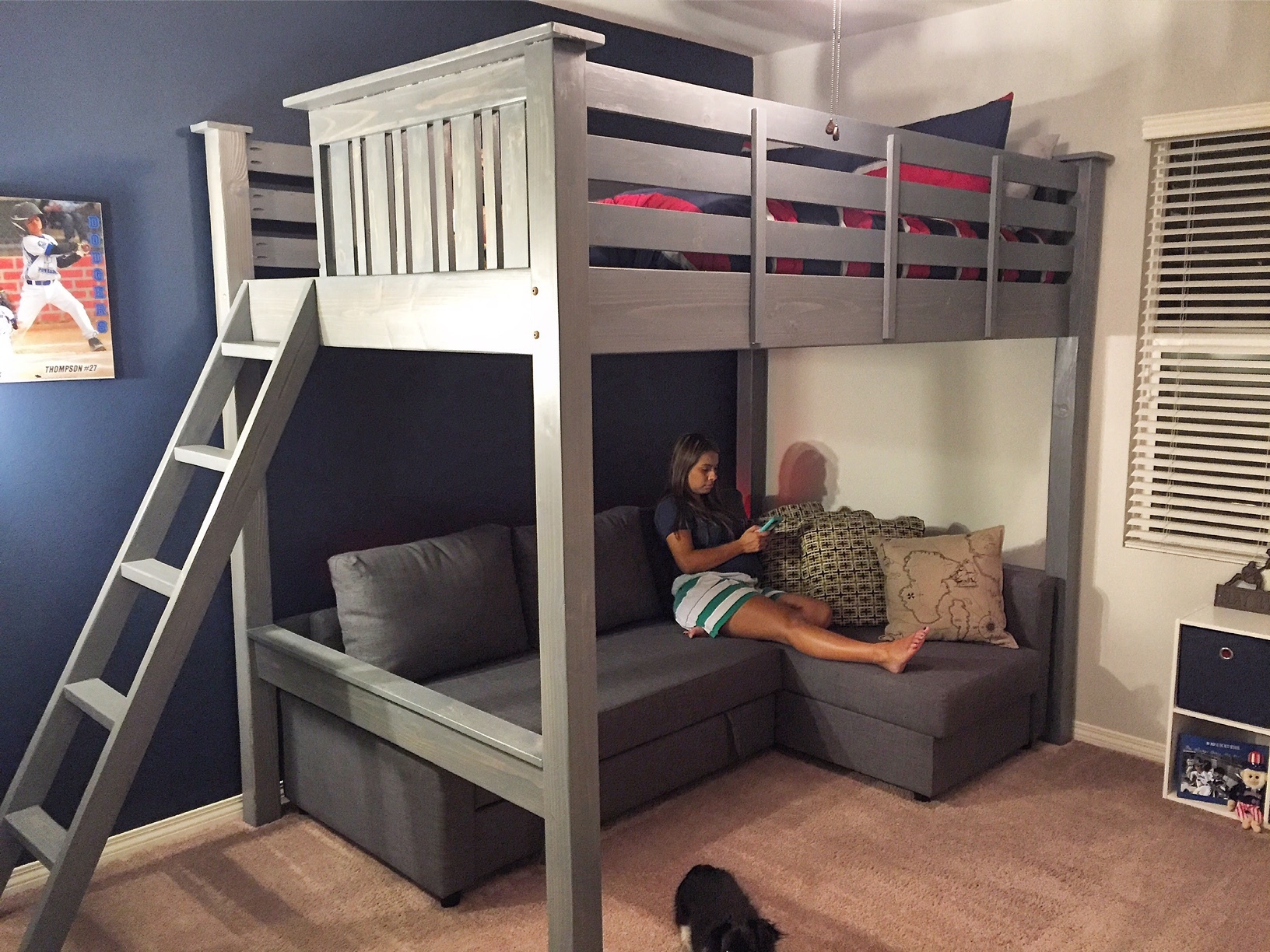 bunk bed with couch under