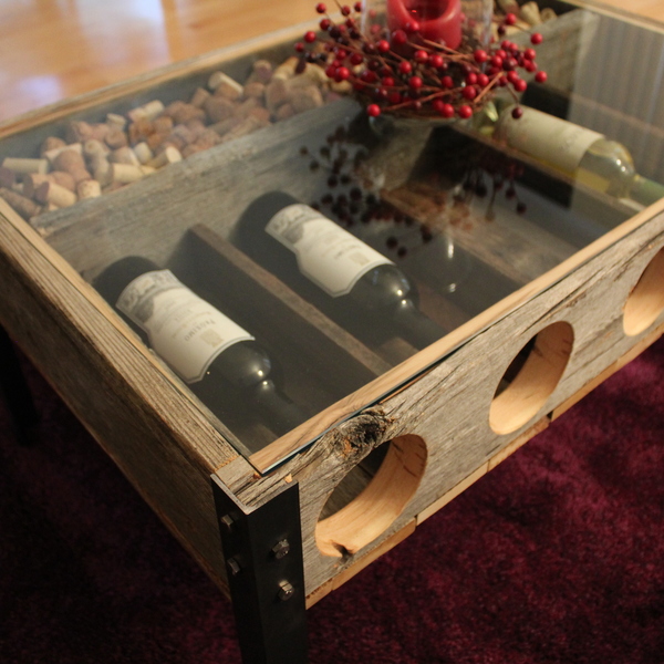 coffee table with wine bottle storage