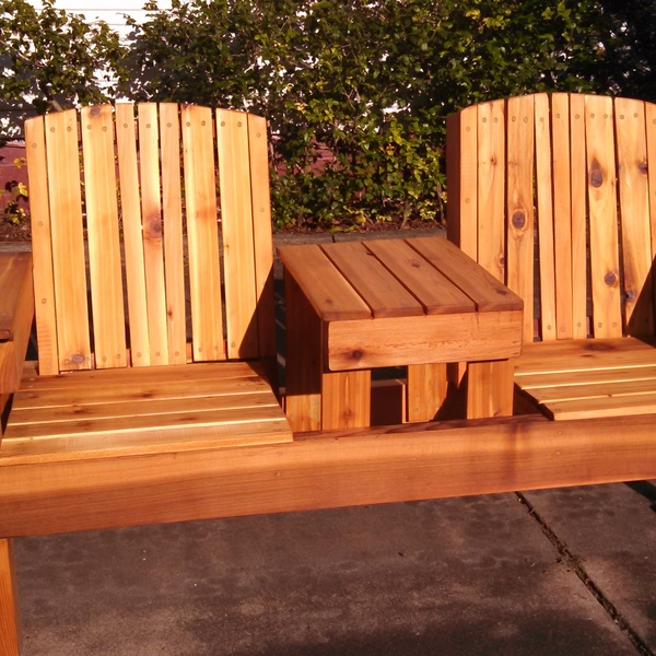 wood double chair with table