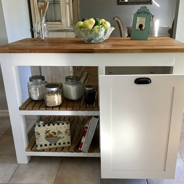 Photo: Butcher Block Island with roll-out trash drawer