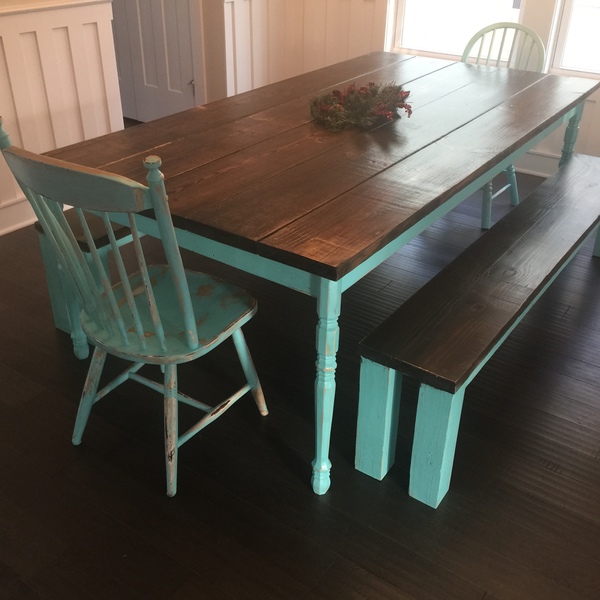 teal farm table