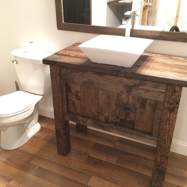 Rustic Farmhouse Bathroom Vanity with Vessels Sink and Free Fall Faucet